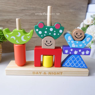 Preschool puzzel game บล็อคไม้ Day & Night ของเล่นฝึกแก้ปัญหาสำหรับเด็ก