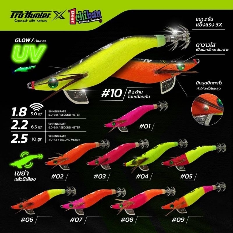 โยกุ้ง PROHUNTER ICHIBAN NEON X ขนาด 1.8/2.2/2.5 มีให้เลือก 13 สี
