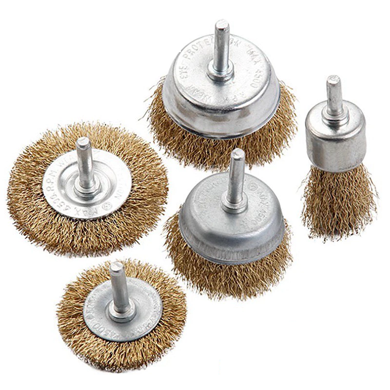 แปรงลวดขัดสนิมทองเหลือง Wire Brush 5 ตัวชุด