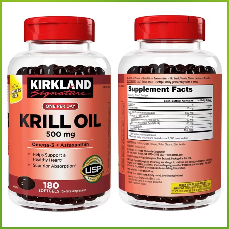 (Exp.01/2027)Kirkland Signature Krill Oil 500 mg 180 Softgels