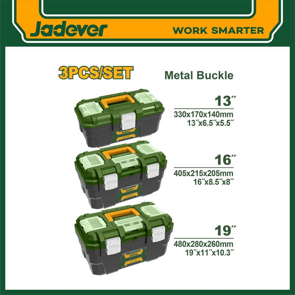 JADEVER ชุดกล่องเครื่องมือช่างตัวล็อคเหล็ก 3 ชิ้น/ชุด # JDTB4103