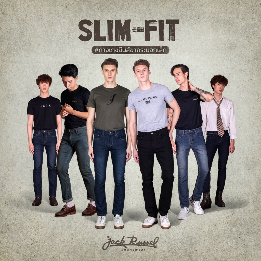 JACK RUSSEL กางเกงยีนส์ผู้ชาย ทรงกระบอก ทรงกระบอกเล็ก Slim-Fit กางเกงยีนส์แจ็ครัสเซล