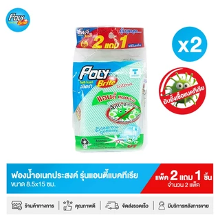 Poly-Brite โพลี-ไบรท์ ฟองน้ำ ฟองน้ำหุ้มตาข่าย ใยขัดอเนกประสงค์ รุ่น แอนตี้แบคทีเรีย (2 แพ็ก) (มี 4 ตัวเลือก)