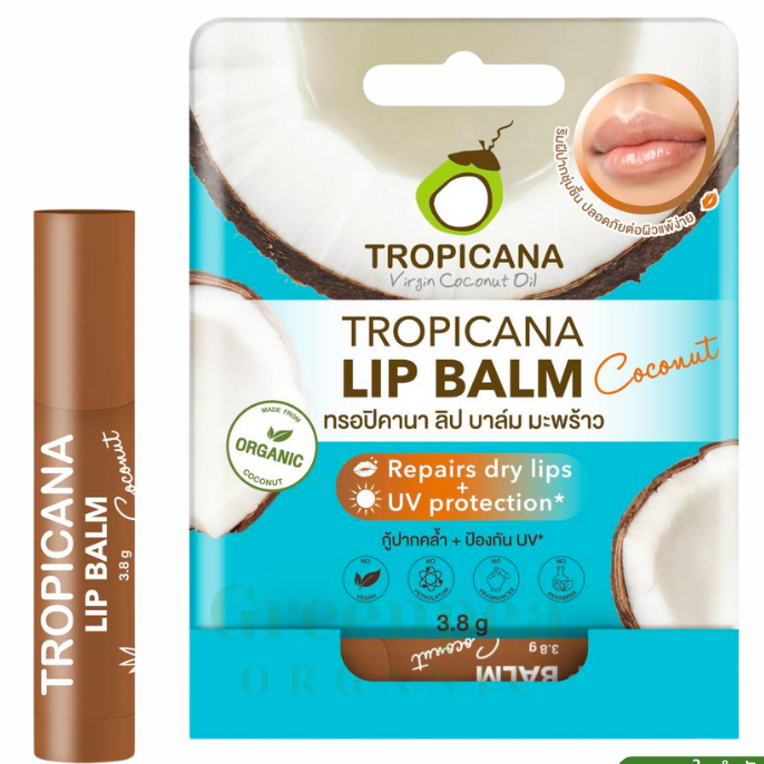 ทรอปิคานา ลิปบาล์มบำรุงริมฝีปากน้ำมันมะพร้าวแบบแท่ง Tropicana สูตร NON PRESERVATIVE กลิ่น COCONUT ขนาด 3.8 ก.