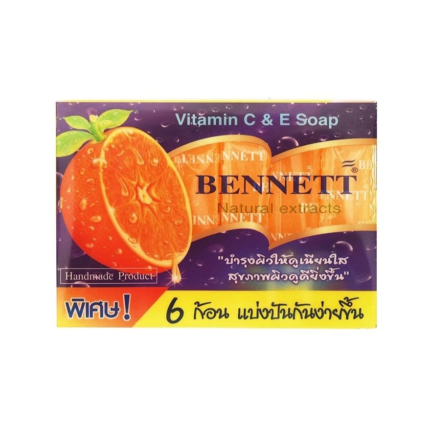 (แบ่งก้อนเล็ก) สบู่เบนเนท สีส้ม Bennett สบู่วิตามิน ซีและอี (6ก้อนเล็ก)