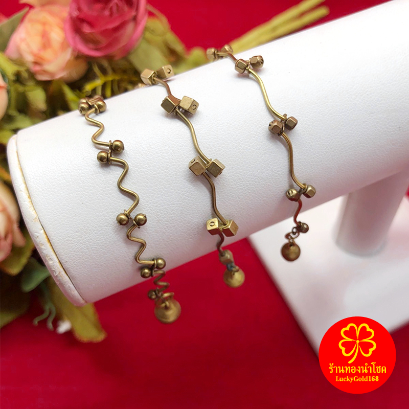 สร้อยข้อมือทองเหลืองโบราณ(งานดิบ) ลายเถาวัลย์ห้อยกระพรวน ยาว 6.5-7 นิ้ว ไม่ได้ชุบ ทองเหลืองแท้ ใช้ได้ทุกโอกาส #วินเทจ