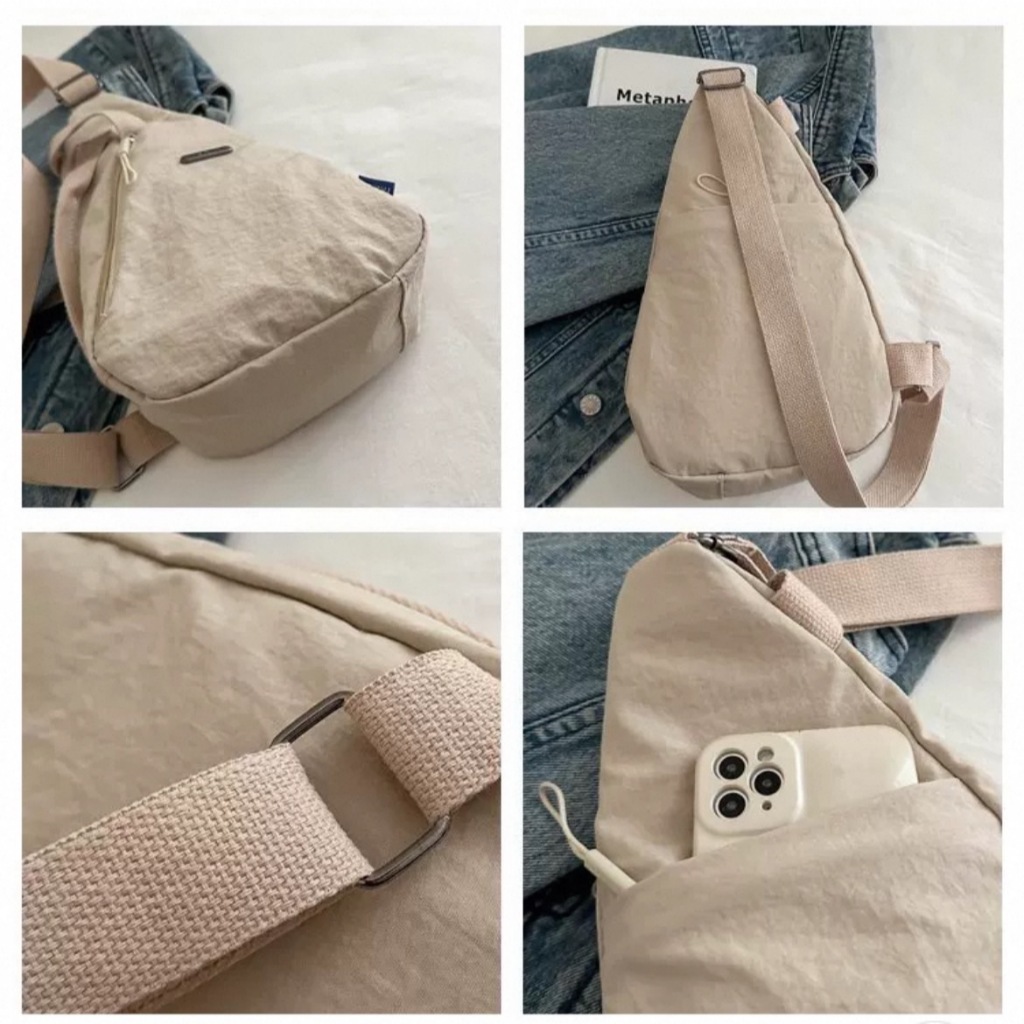 citadel.ecommerce กระเป๋าคาดหน้าอก สีพื้น เรียบง่าย ผ้าไนลอน กันน้ำ น้ำหนักเบา สไตล์เกาหลี แฟชั่น B-996