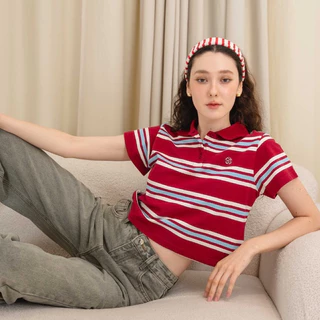 CHUUCHOP - (S-2XL) Preppy Stripe Polo เสื้อโปโลลายทางแขนสั้น(C8379)