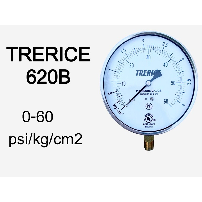 "TRERICE"เกจวัดความดันรุ่น620Bหน้าปัด4.1/2"เกลียว1/4"NPT