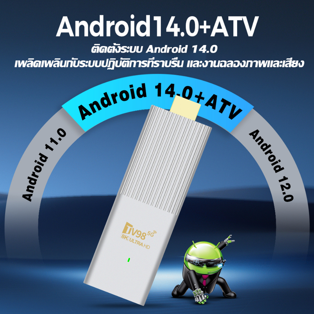 TV Stick 4K 8K แอนดรอยด์ทีวีสติ๊ก Android14.0 รองรับภาษาไทย TV boxรองรับ Netflix/Youtube/Google แอนดรอยด์ทีวี