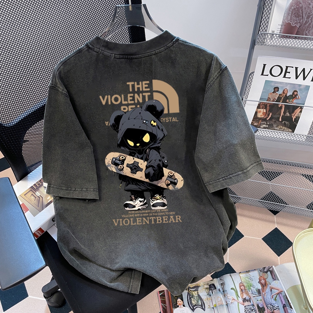 Basi💥เสื้อฟอก เสื้อสตรีท เสื้อ oversize เสื้อยืดผู้ชาย THE VIOLENT BEAR ผ้าคอตตอน 100% เสื้อวินเทจ เนื้อผ้าเกรดพรีเมียม