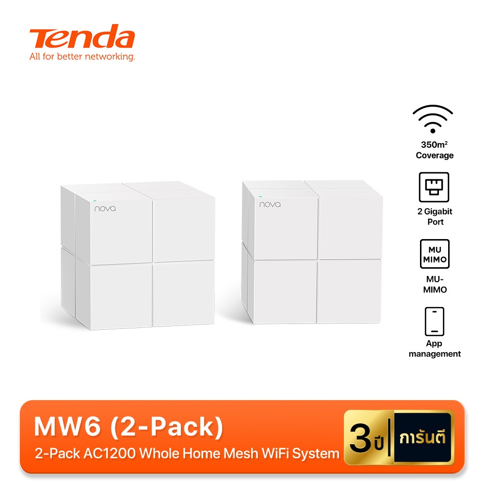 Tenda Nova MW6 (2-Pack) Whole Home Mesh Wifi Router AC1200 เราเตอร์ Mesh WiFi System