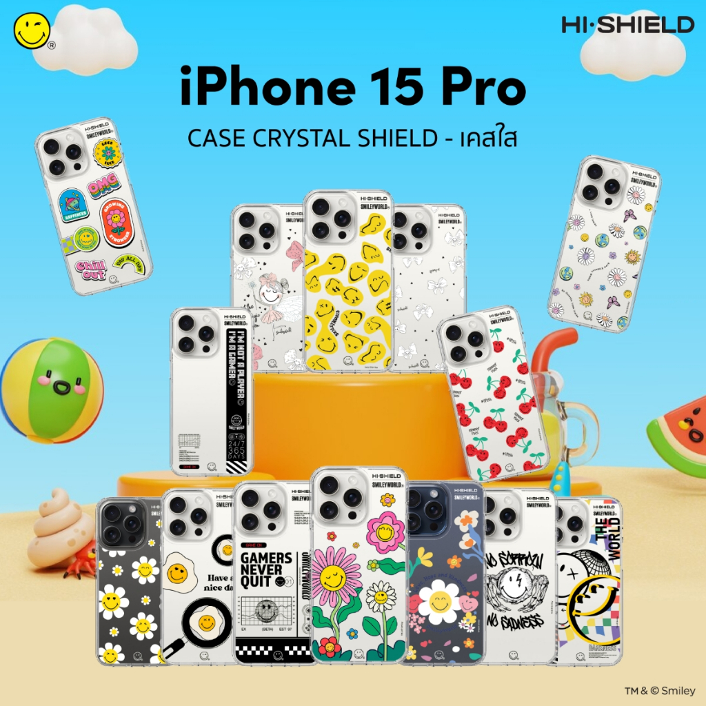 [for iPhone15 Pro] HI-SHIELD เคสมือถือใสกันกระแทก 1.5 เมตร เคสiPhone15 Pro ลิขสิทธิ์แท้ Smileyworld