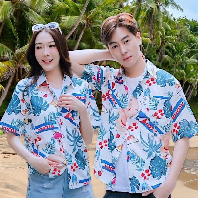 Pink3130 เสื้อฮาวายลายใหม่2026 KTIER ทรงวัยรุ่น หญิงชายใส่ได้ ผ้าโพลีพรีเมี่ยม ไซส์38-56นิ้ว งานปัาย ลายคมชัด  **1ตัว** - รูปที่ 3