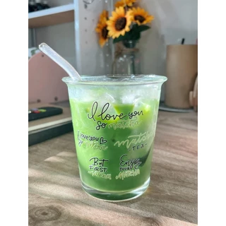[แถมหลอด] แก้วมัทฉะ แก้วน้ำลายน่ารัก แก้วกาแฟ แก้วหนา สไตล์มินิมอล ขนาด 350ml.