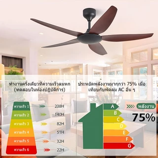 GOGEOUS พัดลมเพดาน 52 นิ้ว พร้อมรีโมทคอนโทรล ไม่มีไฟ 6 ความเร็ว 5 ใบพัด ลมแรงพิเศษ สำหรับระเบียง ห้องนอน และห้องนั่งเล่น