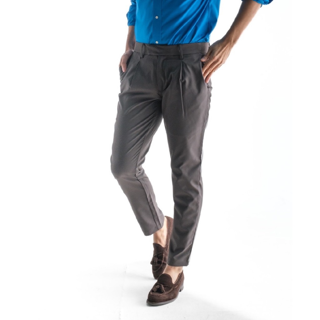 era-won กางเกง รุ่น GOLF FABRIC (065)  ทรงกระบอกเล็ก ขาเต่อ เอวยางยืด สี Grey