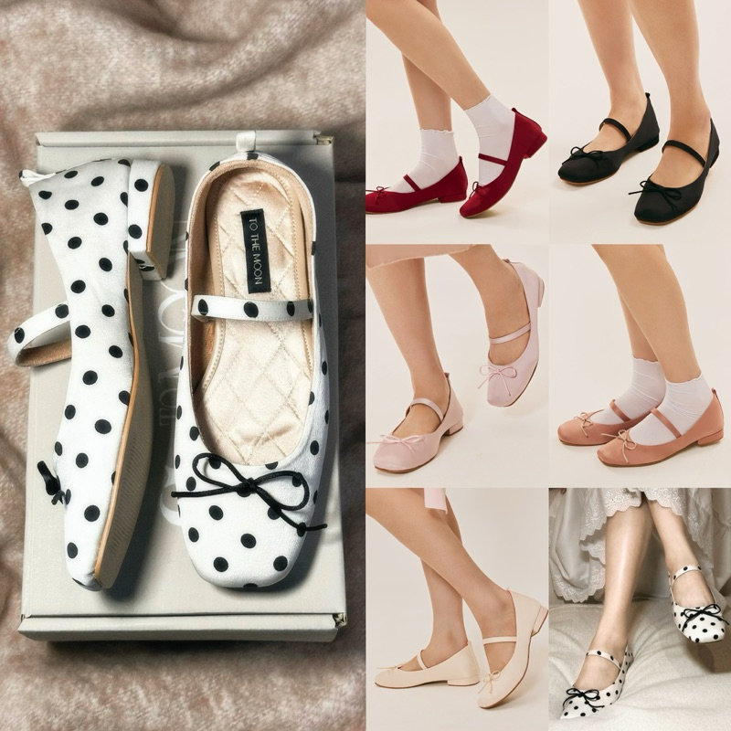 🔥พร้อมส่ง[+1-2ไซส์] รองเท้าคัทชู maryjanes รุ่นAmber แบบสวมผ้าซาติน (Polka Dot shoes, ผ้าเรียบ)