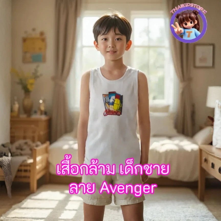 5 ตัว สินค้าลิขสิทธิ์ Marvel Avenger เสื้อทับใน/เสื้อซับใน Size M-L-XL เด็กผู้ชาย สีขาว เสื้อกล้าม
