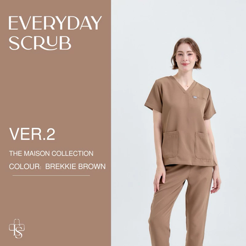 everydayscrub.bkk | ชุดสครับแพทย์(Ver.2) สี Brekkie Brown 🍞🥛 (เสื้อพร้อมกางเกง)