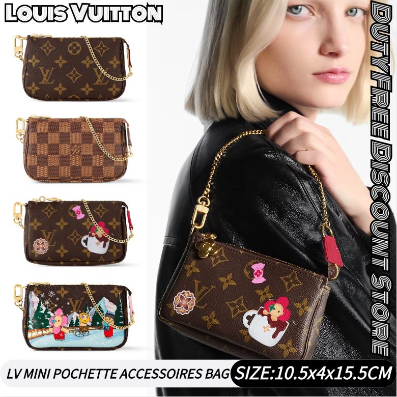 🆕หลุยส์วิตตอง LV Louis Vuitton MINI POCHETTE ACCESSOIRES Women's Tote Bag กระเป๋าสะพาย กระเป๋ารักแร้