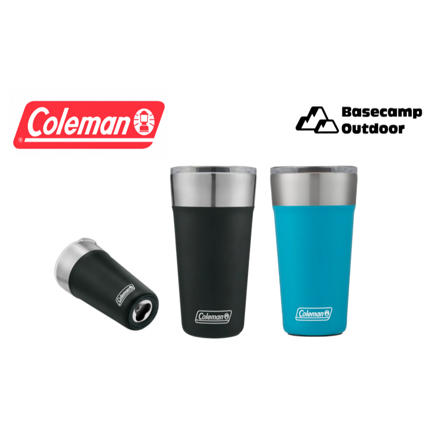 Coleman Brew 20 oz แก้วสเตนเลสแบบสูญญากาศที่เหมาะสำหรับการใช้งานกลางแจ้ง มีที่เปิดขวดติดอยู่ที่ก้นแก้ว ฝาปิดแบบสไลด์