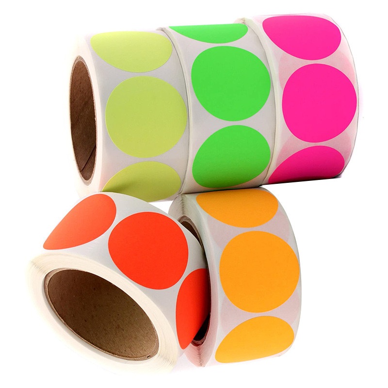 See-d Labels สติ๊กเกอร์กระดาษสีสะท้อนแสง วงกลม 25 มม. ชนิดม้วน บรรจุ 500 ดวง Fluorescent Round Labels 25 mm. 500 Pcs.