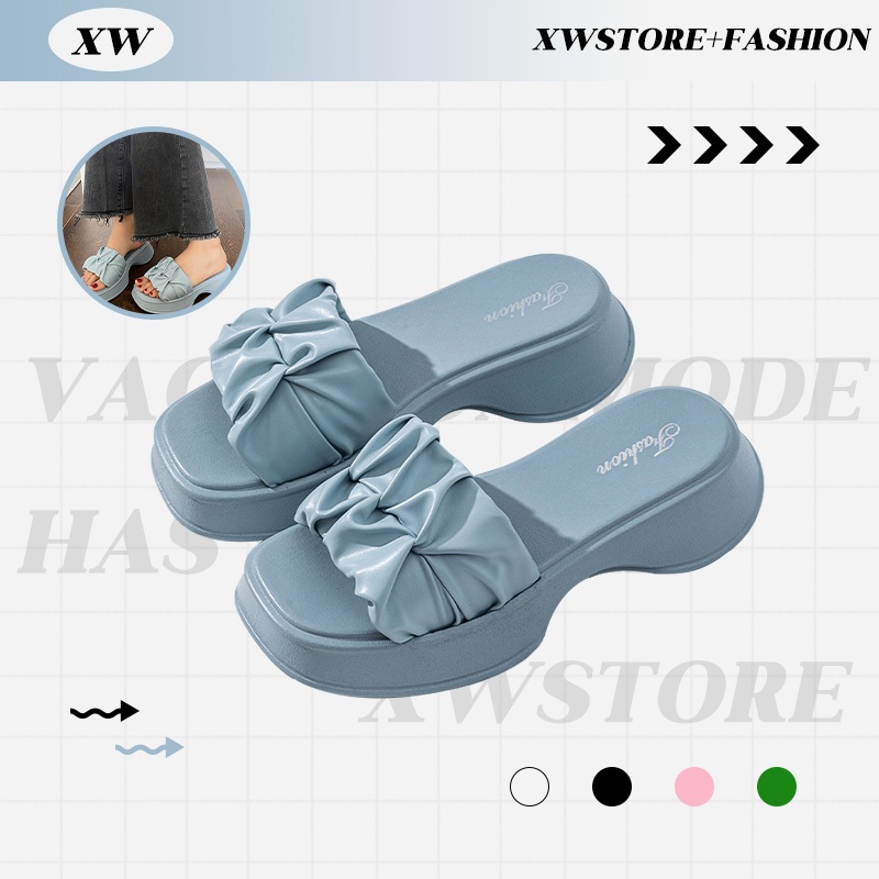 XWshopee สินค้าใหม่มาถึงแล้วค่ะ รองเท้าแตะแฟชั่น ส้นสูง 1.5 นิ้ว วัสดุยางหนา 4 สี ทนทาน สายรัดใหม่มีจีบเยอะ ส่งเลยค่ะ