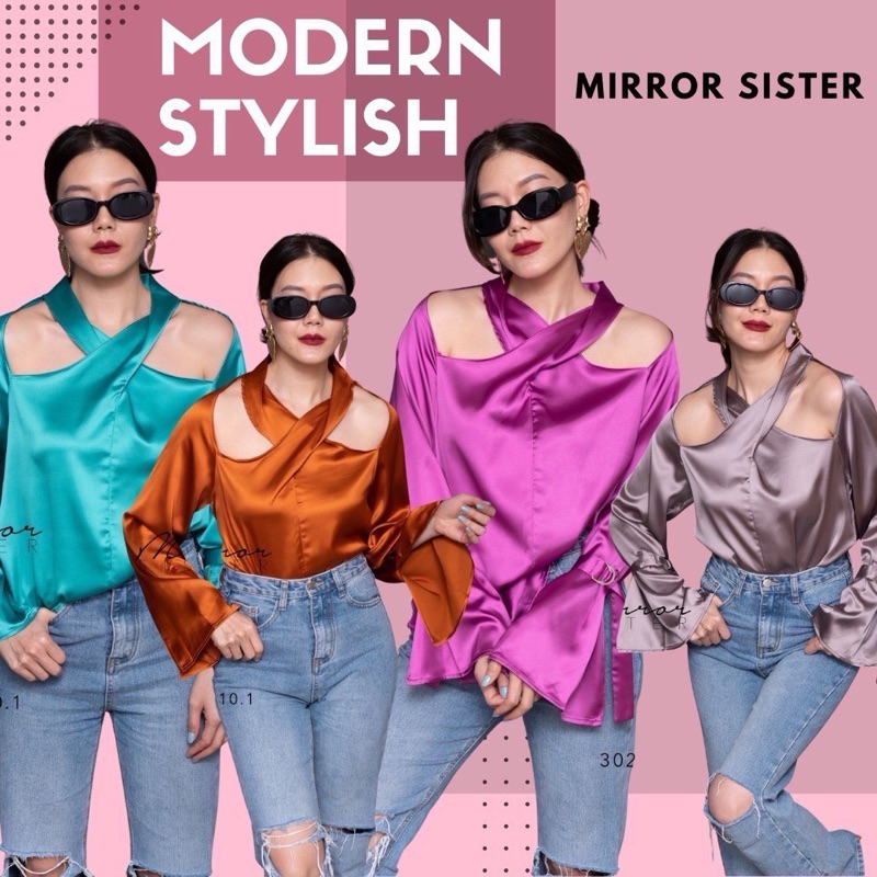 เสื้อตัวเก๋เว้าไหล่คอไขว้30210.1 🔖mirrorsister