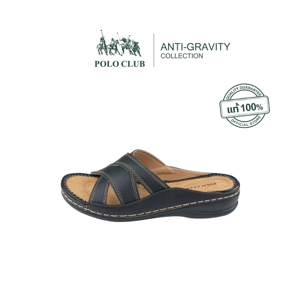 POLO CLUB รองเท้าแตะแบบสวม รุ่น AG-2848 สีดำ | รองเท้าแตะผู้หญิง สูง 1 นิ้ว