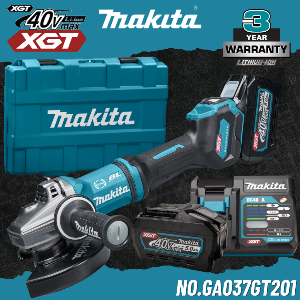 MAKITA MAKITA เครื่องเจียไร้สาย 40V ขนาด 7" No.GA037GT201 (รวมแบตเตอรี่และแท่นชาร์จ)