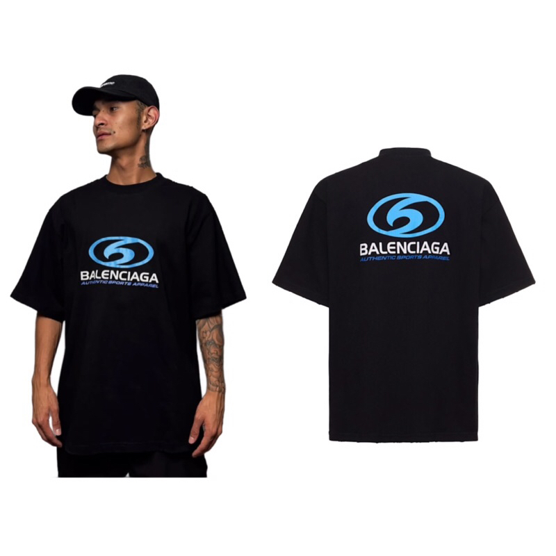 เสื้อยืดคอกลมแขนสั้น Balenciaga Surfer Cracked Vintage Cotton T-Shirt (สีดำ)