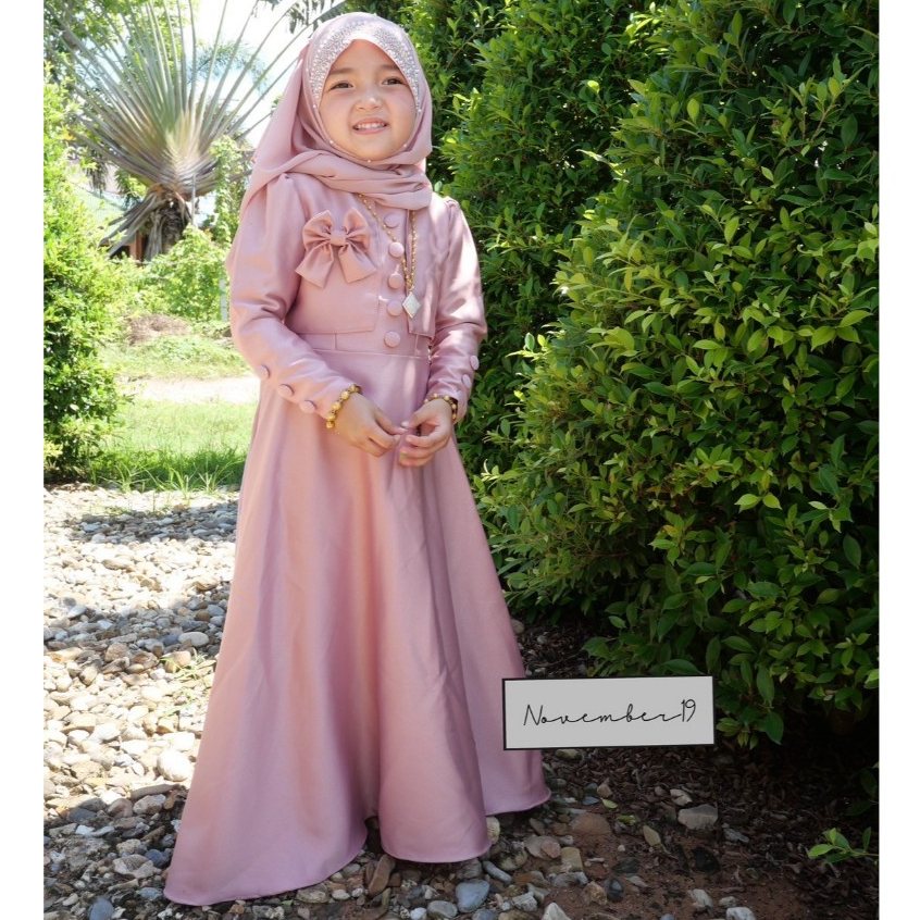 ชุดเด็กอิสลามน่ารักใส่ออกงาน รุ่นอินชา เดรสเด็กมุสลิม(ไม่รวมผ้าคลุม)มีไซซ์M-3XL อายุ3-13ปี