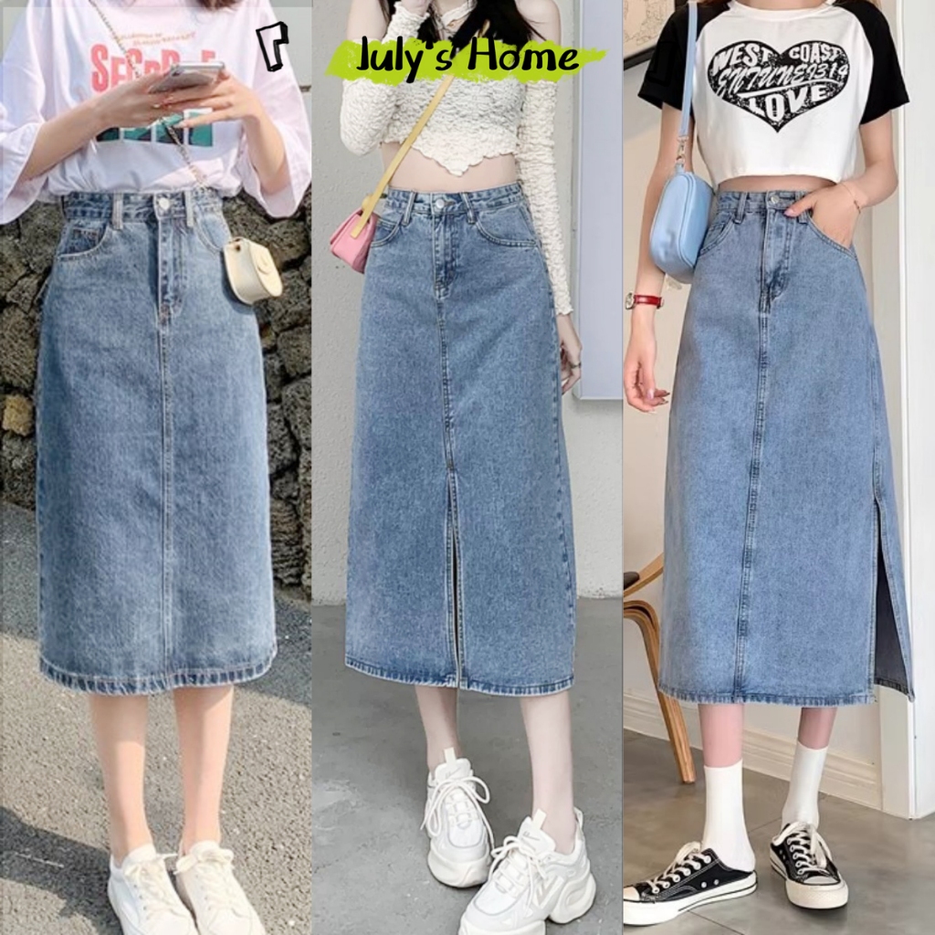 กระโปรงยาว กระโปรงแม็กซี่เดนิม เอวสูง สีสวยงาม  มี3เเบบให้เลือก#J3013