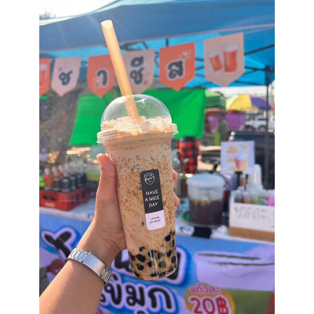 ( LP ) ช – ญ Have a nice day สีดำ-ขาว สติกเกอร์ตกแต่งแก้วน้ำ ชานม กาแฟ 2×6 ซ.ม 100 ดวง/แพค