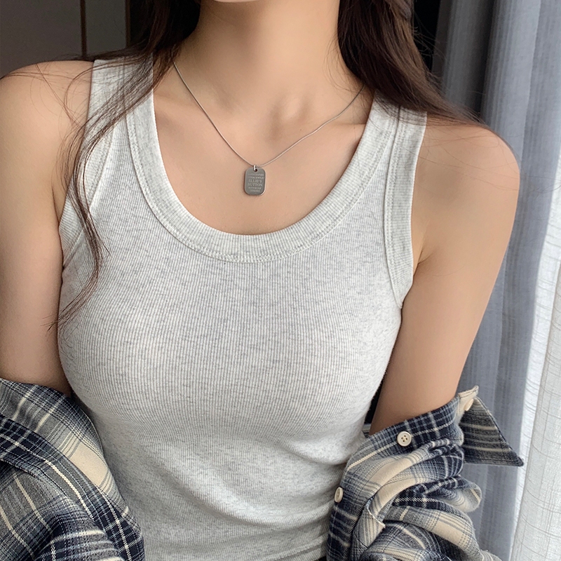 เสื้อกั๊กสีทึบสำหรับเด็กผู้หญิง มีบราในตัว ฟองน้ำในตัว มีบราในตัว เสื้อแขนกุด สาวอวบใส่ได้ - รูปที่ 3