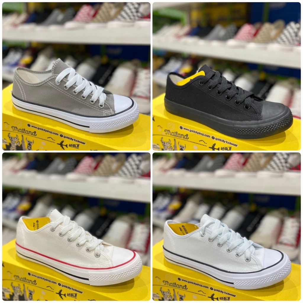 รองเท้าผ้าใบGold city รุ่น1207ทรงคอนเวิส สีขาวดำ/ดำ/ขี้ม้า/ดำแดง/กรม/ครีม/ดำดำ/เทา ไซส์ 37-47 (OO28)