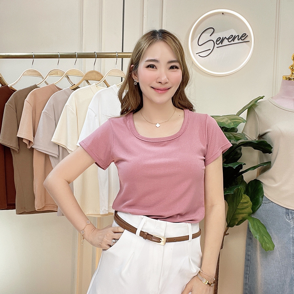 Serene's Choice เสื้อคอเหลี่ยมแขนสั้น ผ้าร่องใหญ่ 34/38 นิ้ว Short Sleeve 34/38" Square Neck Shirt