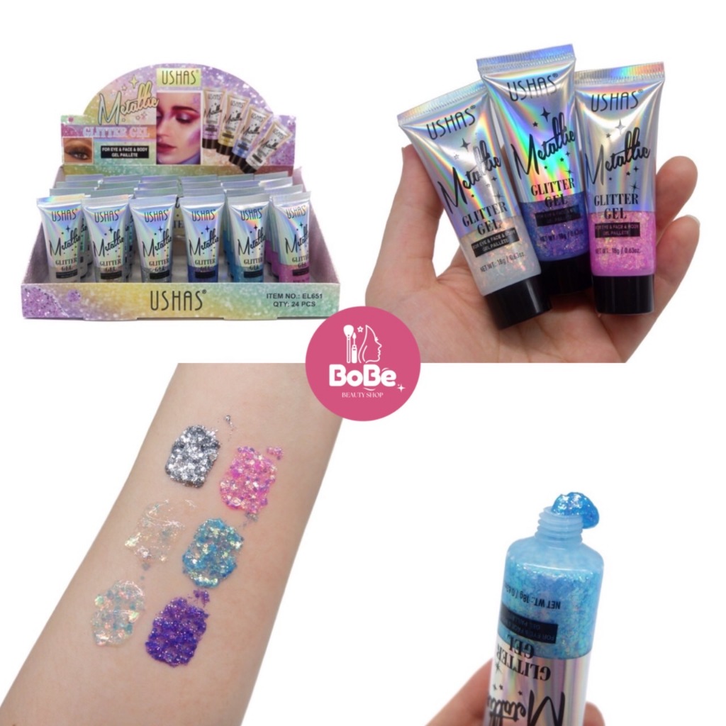 {24หลอด} USHAS Metallic Glitter Gel เจลกลิตเตอร์แต่งหน้า เล่นแสง สีสันเมทัลลิก no.EL651