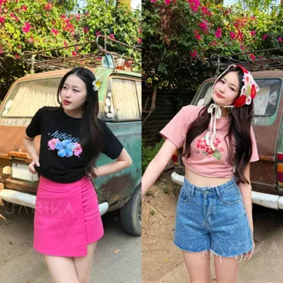 Jarikashop - เสื้อยืดลาย Hibiscus (ชบา) ( งานป้าย.. Jarika ) ( จ216 )
