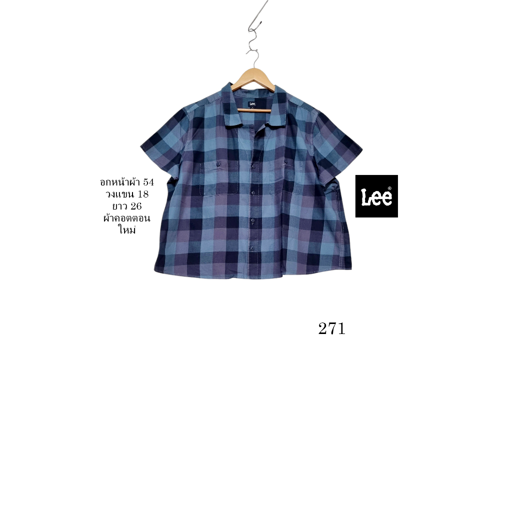 มือสอง used เสื้อสาวอวบ เสื้อเชิ้ต คอปก แขนสั้น กระเป๋าหน้า ใหม่ ผ้าคอตตอน อกหน้าผ้า 54 วงแขน 18 ยาว