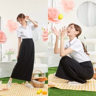 ทรงเอยาวไม่ผ่า ทรงเอยาว36นิ้ว (ไม่ผ่า) ผ้ายืดฮานาโกะสีดำ