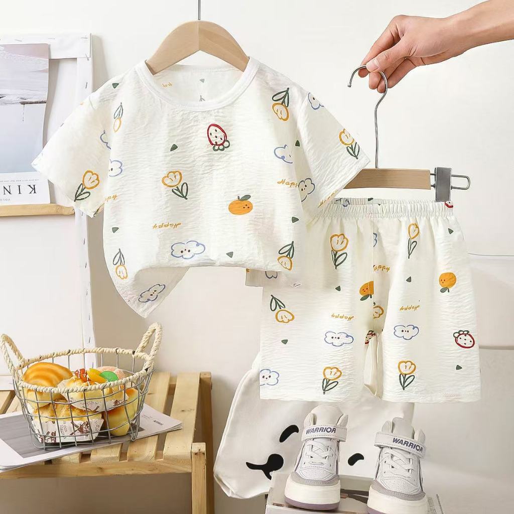 พร้อมส่งจากไทย ชุดนอนเด็ก ชุดใส่หน้าร้อน แขนสั้นขาสั้น เสื้อผ้าเด็ก  พิมพ์ลายน่ารักๆ ใส่ได้ทั้งเด็กผู้หญิงและเด็กผู้ชาย