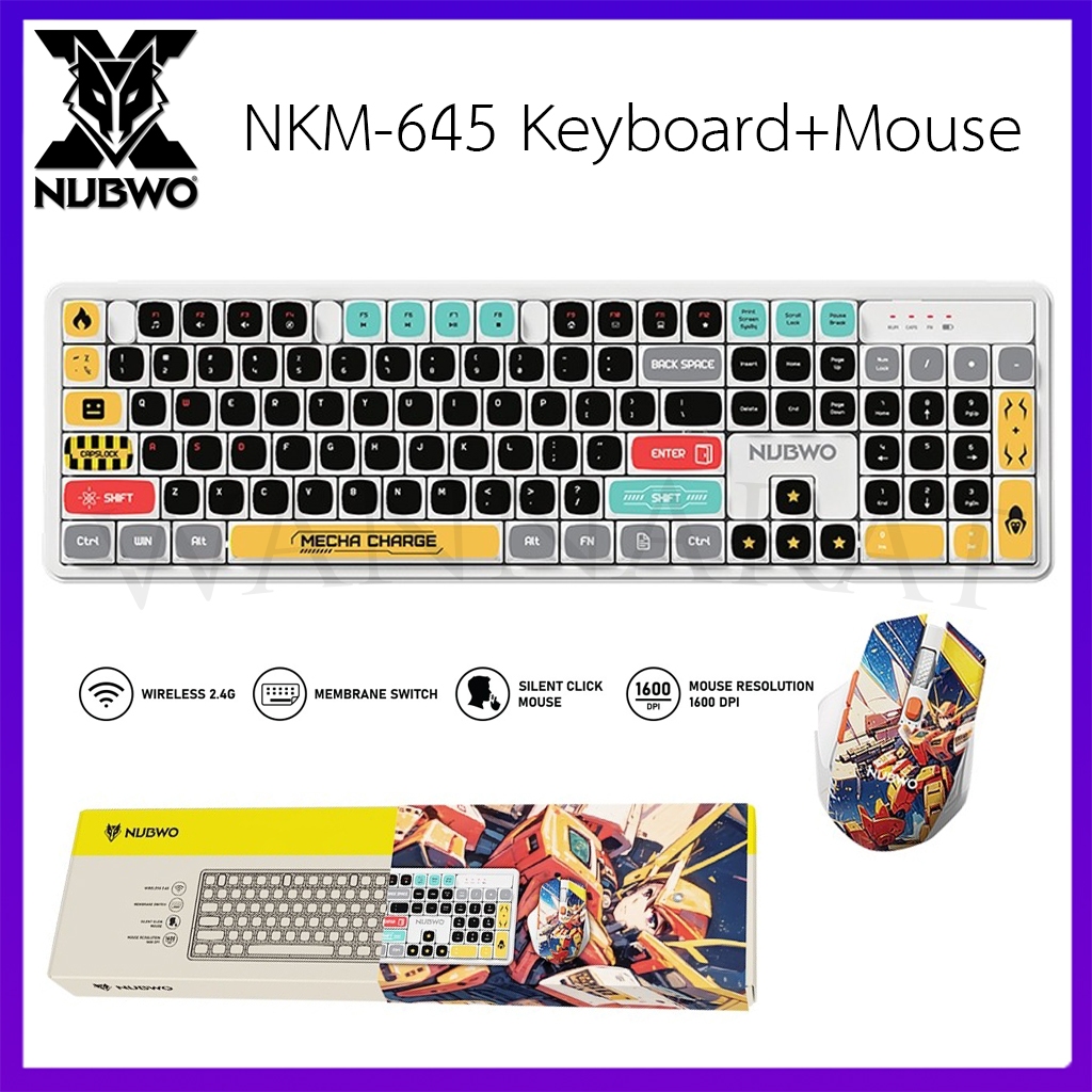 Nubwo NKM-645 Keyboard+Mouse Wireless RubberDomeSwitch แป้นพิมพ์ชุดเมาส์คีย์บอร์ดไร้สาย (Orange Cybo