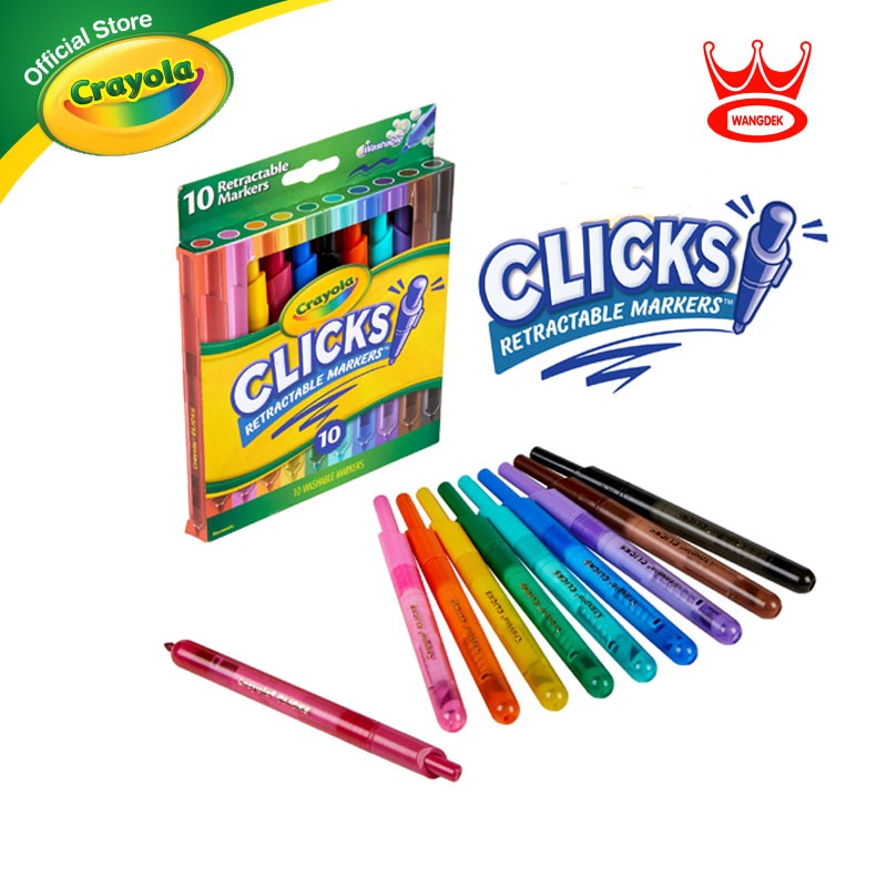 Crayola Clicks Retractable Washable Markers 10 colors เครโยล่า ปากกาสีเมจิก แบบกด ล้างออกได้ 10สี 58-8370