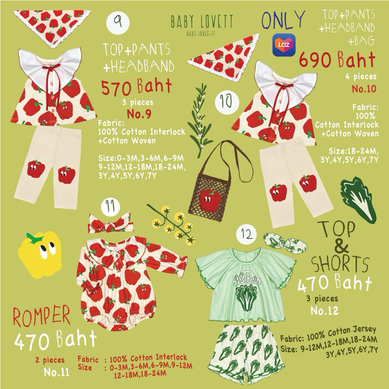 Baby Lovett BBLV Romper พริก no.11 Size 0-3 Month