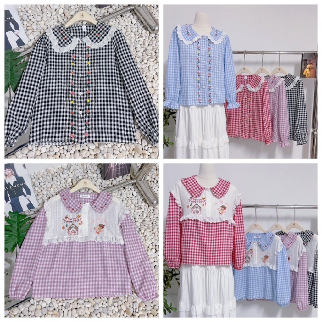 ป้าย My shop เสื้อผ้าฝ้ายลายสก็อต อก 39 นิ้ว ยาว 22 นิ้ว