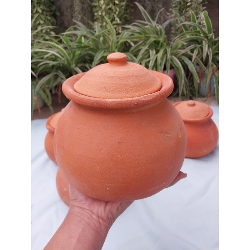 หม้อดินเผา หม้อดินเผาจิ้มจุ่ม พร้อมฝา ขนาดปากกว้าง 5 นิ้ว ก้นหม้อ 6นิ้ว