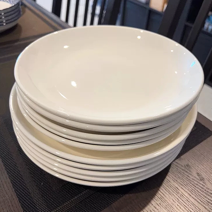 จานกระเบื้องสีขาว 6-10 นิ้ว เข้าไมโครเวฟได้ จานเซรามิคสีขาวมินิมอล จานใบบัวลึกสีขาว