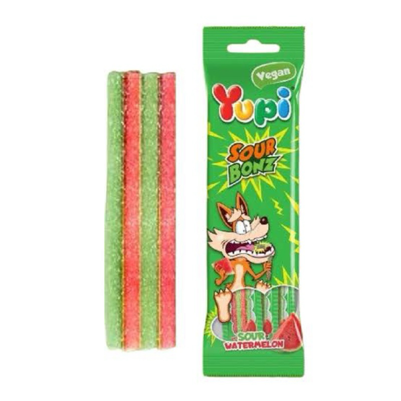 east Yupi sour bonz cola / watermelon 2ชิ้นในซอง ยูปี้ เจลลี่หนึบ เปรี้วว รสโคล่า/ แตงโม